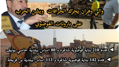 Photo of مصالح ولاية وهرن تتدخل لإزالة من 350 بناء فوضوي عبر كل من بونيف وبن فريحة